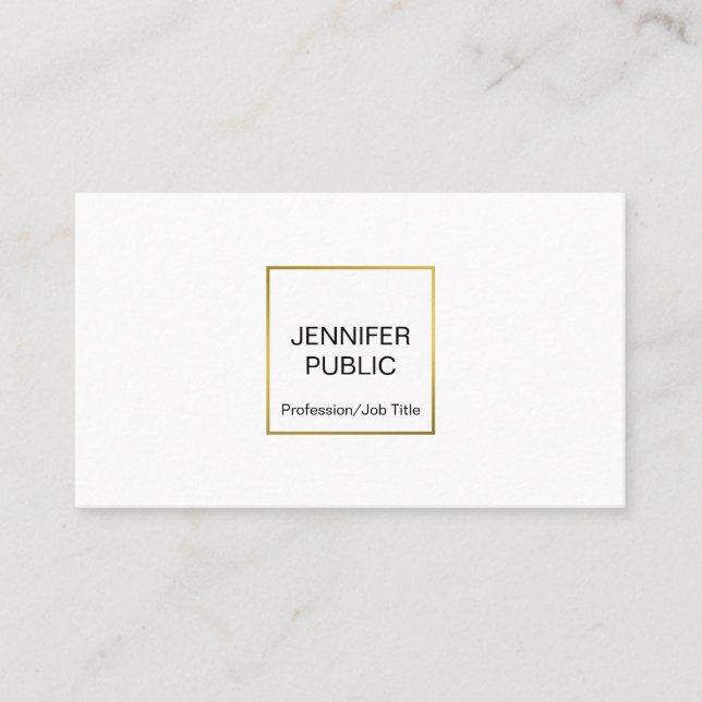 Modern Professional Elegant White Gold Chic Simple Business Card (Front)