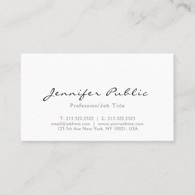 Modern Professional Elegant White Minimalist Business Card (Front)
