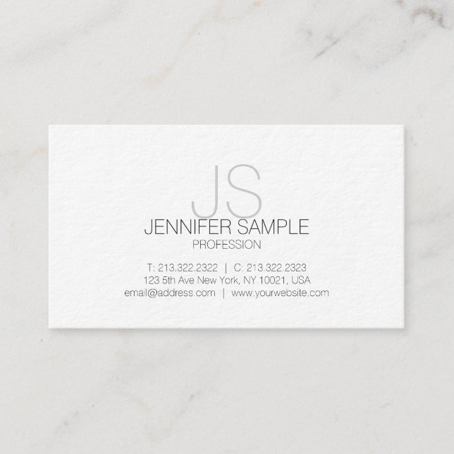 Modern Professional Elegant White  Monogram Simple Business Card (Front)