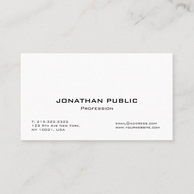 Modern Professional Elegant White Simple Plain Business Card (Front)
