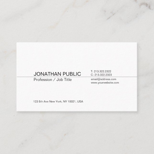Modern Professional Elegant White Simple Plain Business Card (Front)