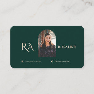 Modern Professional Emerald Green Monogram Photo Business Card