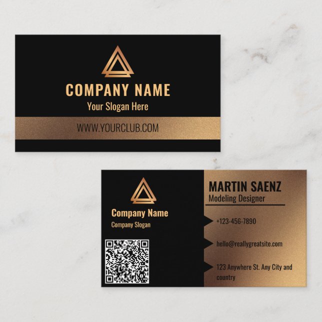 modern professional faux gold & black  business card (Front/Back)