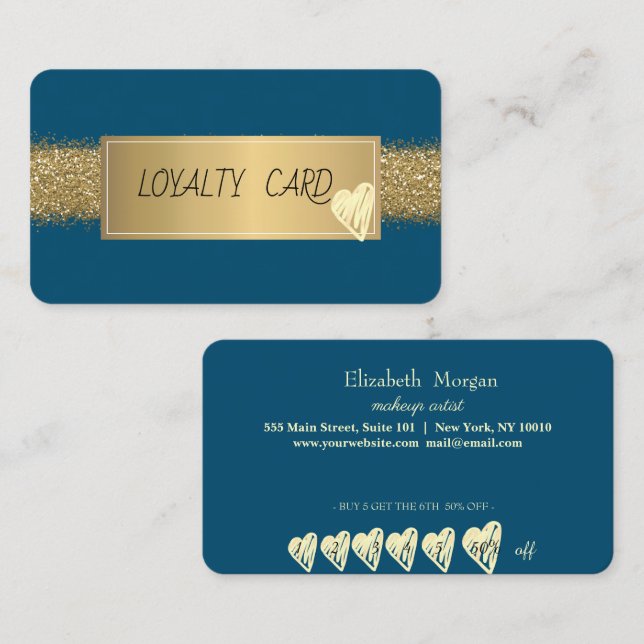 Modern Professional Frame,Gold Heart Glitter Loyalty Card (Front/Back)