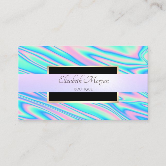 Modern Professional Frame, Stripe Holographic Business Card (Front)