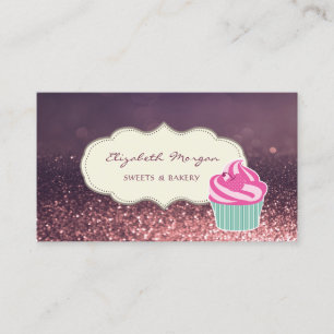 Modern Professional,Glitter Bokeh,Cupcake Bakery Business Card