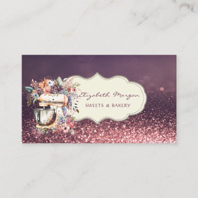 Modern Professional,Glitter Bokeh,Floral Mixer Business Card (Front)
