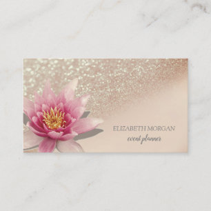 Modern Professional Glitter Bokeh Watercolor Lotus Business Card
