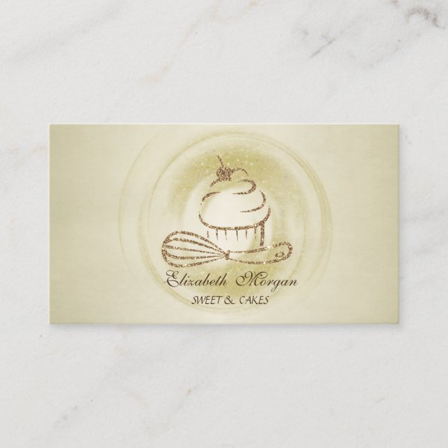 Modern Professional Glitter Cupcake Whisk Business Card (Front)