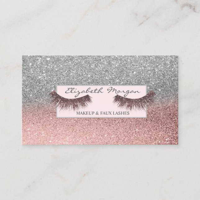 Modern Professional Glitter Faux Lashes, Frame Business Card (Front)