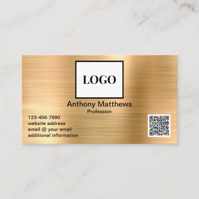 Modern Professional Gold Add Logo and QR Code Business Card (Front)