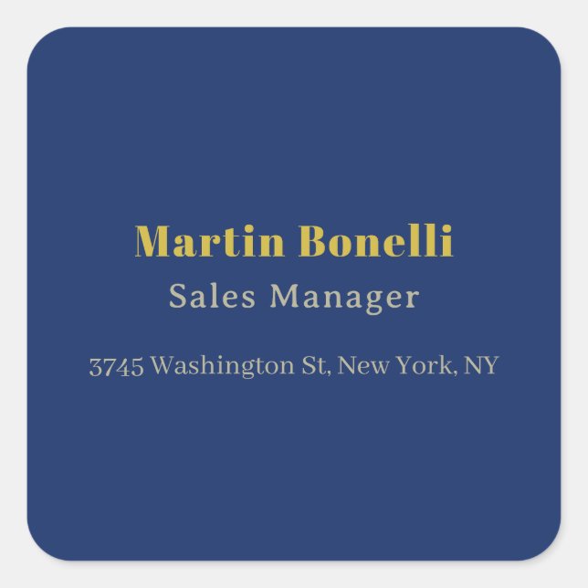 Modern Professional Gold & Blue Colour Serif Font Square Sticker (Front)