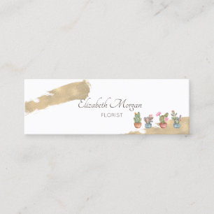 Modern Professional Gold Brush Stroke Succulents Mini Business Card