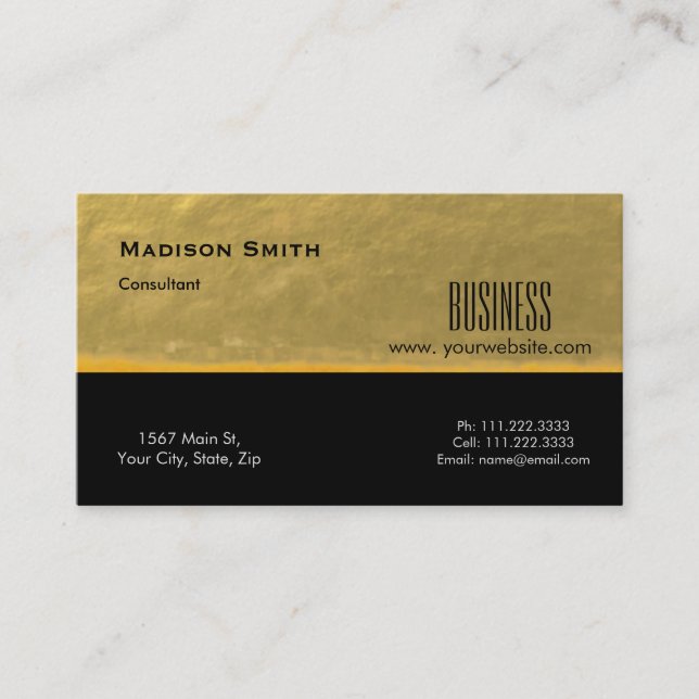 Modern Professional Gold Metal Consultant Business Card (Front)