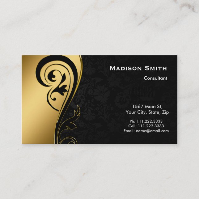 Modern Professional Gold Metal Consultant Business Card (Front)