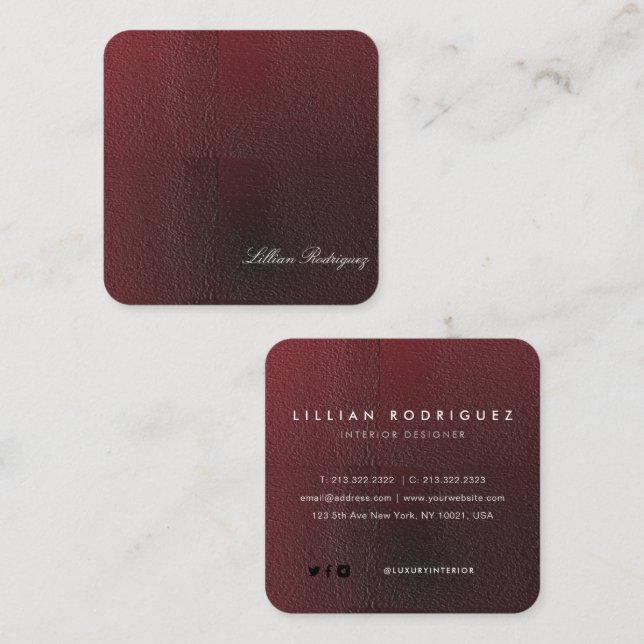 Modern Professional Gradient Burgundy Abstract Square Business Card (Front/Back)