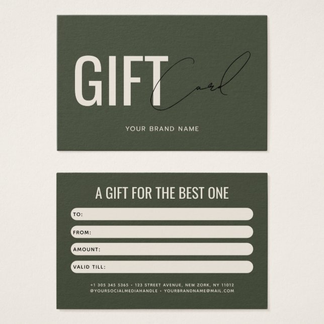 Modern professional green customer gift card (Front & Back)