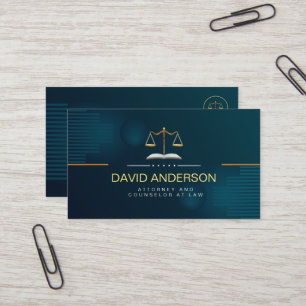 Modern Professional Green Gold Lawyer  Business Card