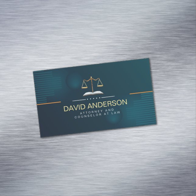Modern Professional Green Gold Lawyer  Magnetic Business Card (In Situ)