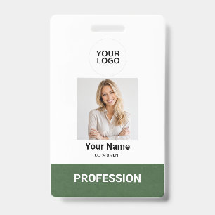 Modern Professional Green ID Badge with Photo and