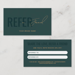Modern professional green refer a friend referral card