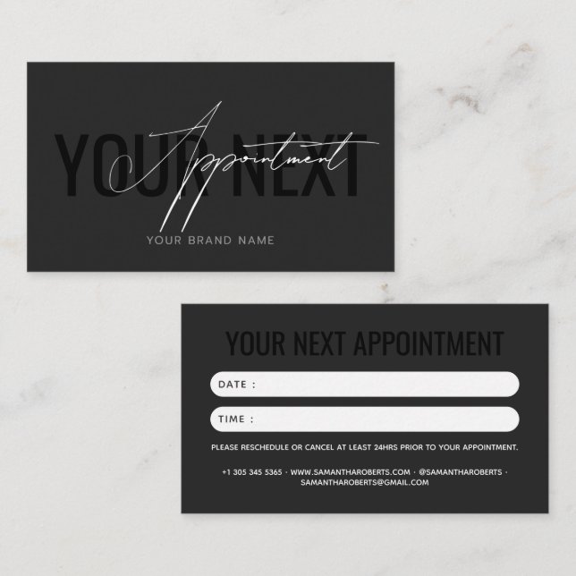 Modern professional grey black your next appointment card (Front/Back)