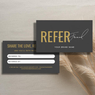 Modern professional grey gold refer a friend referral card
