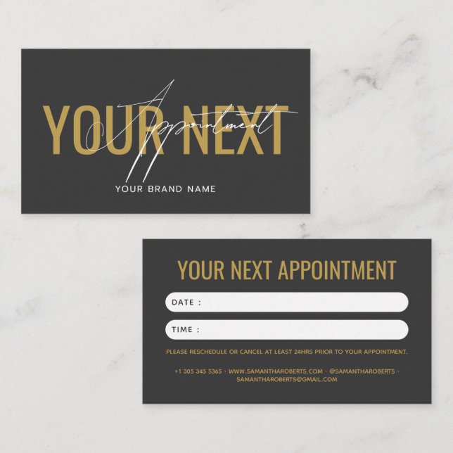 Modern professional grey gold your next appointment card (Front/Back)