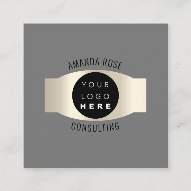 Modern Professional Grey Luminous Custom Logo Square Business Card (Front)