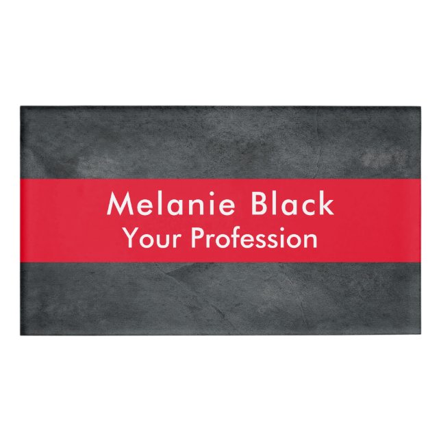 Modern Professional Grey Red Stylish Trendy Name Tag (Front)