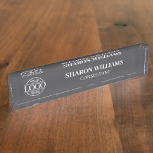 Modern Professional Grey White Office Title Desk Nameplate