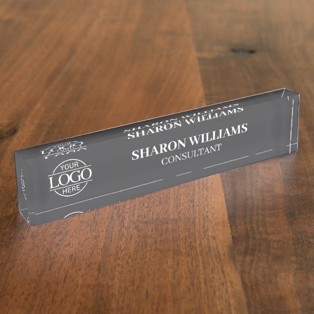 Modern Professional Grey White Office Title Desk Nameplate (Side)