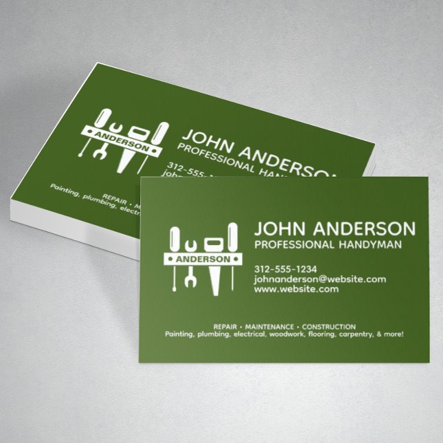 Modern Professional Handyman Services Green Business Card (Creator Uploaded)
