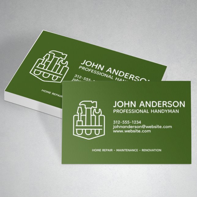 Modern Professional Handyman Services Green Business Card (Creator Uploaded)