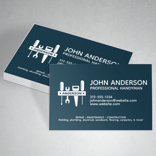 Modern Professional Handyman Services Navy Blue Business Card (Creator Uploaded)