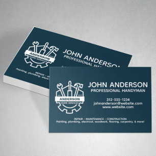 Modern Professional Handyman Services Navy Blue Business Card