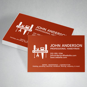 Modern Professional Handyman Services Red Business Card