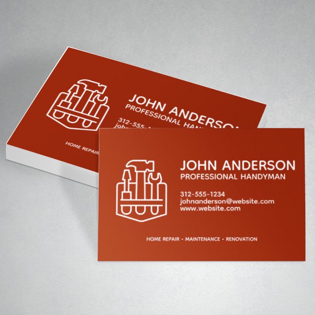 Modern Professional Handyman Services Red Business Card (Creator Uploaded)