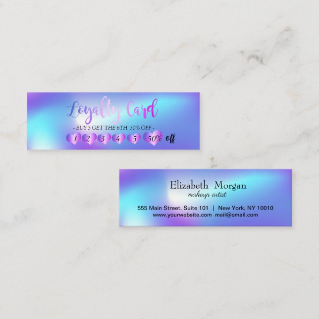 Modern Professional Hearts Ombre Holographic Loyalty Card (Front/Back)