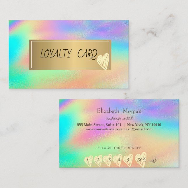 Modern Professional Hearts Rainbow Holographic Loyalty Card (Front/Back)