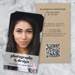 Modern Professional Kraft Photo QR Code Business Card