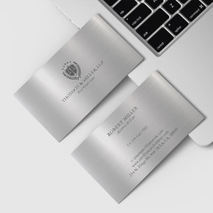 Modern Professional Law Office Metallic Silver Business Card