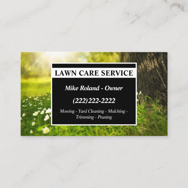 Modern Professional Lawn Care Gardener Services Business Card (Front)