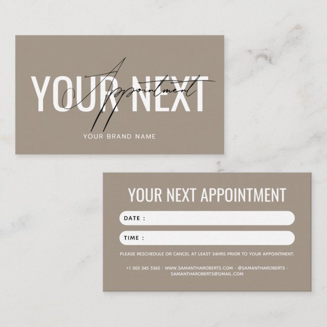 Modern professional light brown your next appointment card (Front/Back)