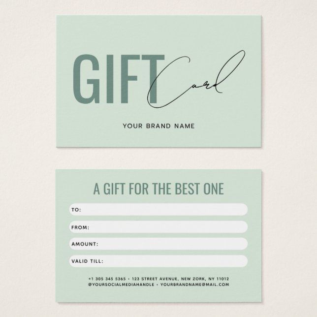 Modern professional light green customer gift card (Front & Back)