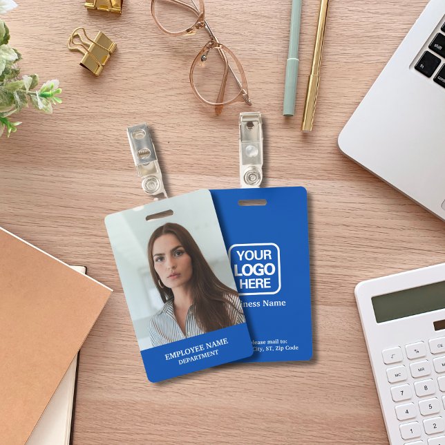 Modern Professional Logo Blue Employee Photo ID Badge (Creator Uploaded)