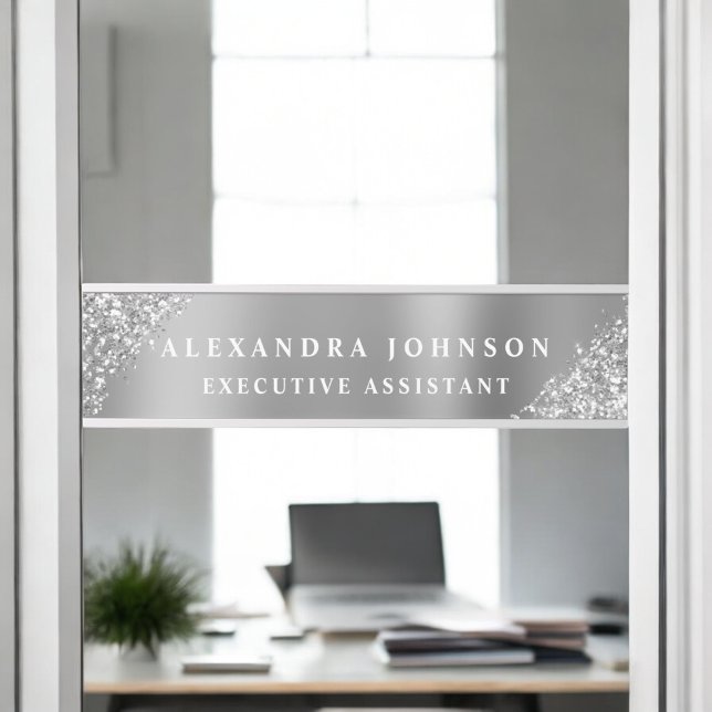 Modern Professional Luxury Silver Sparkle Glitter Door Sign (Creator Uploaded)