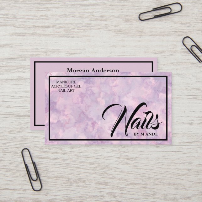 Modern Professional Marble Nails Makeup Artist Business Card (Front/Back In Situ)