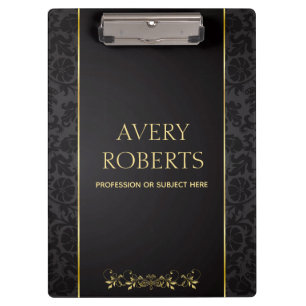 Modern Professional Metallic Floral black gold Clipboard
