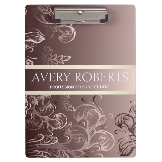 Modern Professional Metallic Floral Luxury Clipboard (Front)